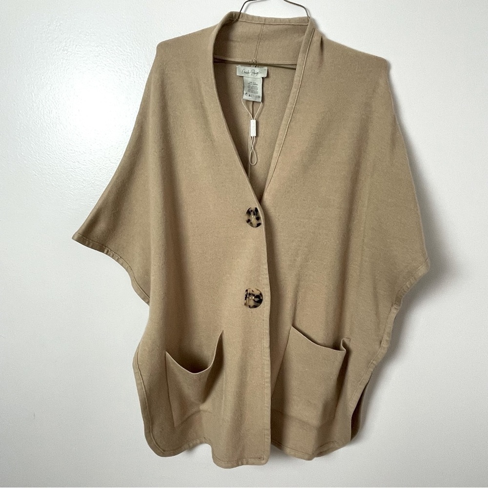 Charlie Paige Tan Button-Up Poncho Cardigan – One Size